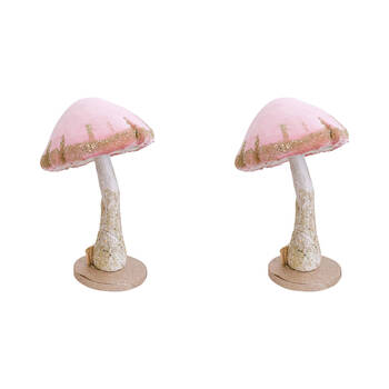 2PK LVD Fairy Toadstool Figurine Decor Large Velvet 26cm - Pink