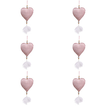 6PK LVD Hanging Heart Ornament Nursery Decor 14cm - Pink Velvet