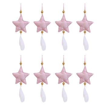 8PK LVD Hanging Star Home Ornament Decor 14x2cm - Pink Velvet