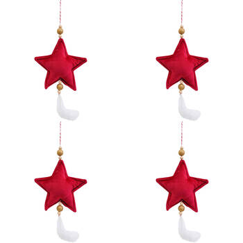 4PK LVD Hanging Star Wine Velvet Christmas Ornament 14cm - Red