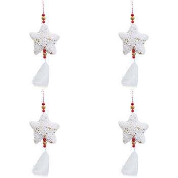 4x LVD Hanging Star Polyester Christmas Ornament Festive Decor 14cm White/Gold