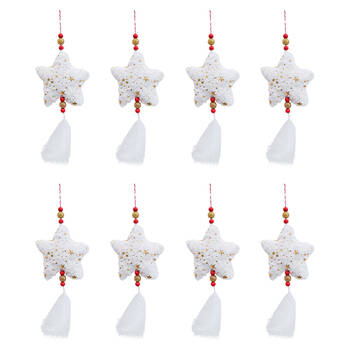 8x LVD Hanging Star Polyester Christmas Ornament Festive Decor 14cm White/Gold