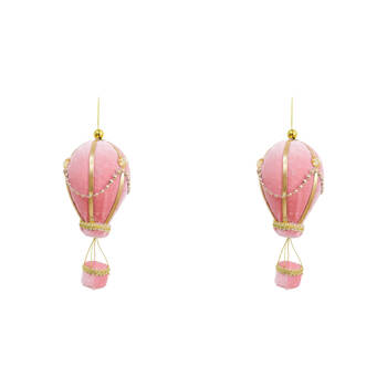 2PK LVD Hanging Hot Air Balloon Velvet Ornament 7.5x17.5cm - Pink