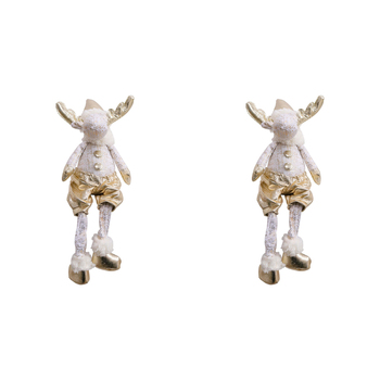 2PK LVD Gnome Deer Gold Decorative Sculpture Home/Lounge Decor