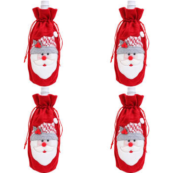 4x LVD Polyester Wine Bottle Cover Holder Santa Bag Christmas Decor 28cm Red