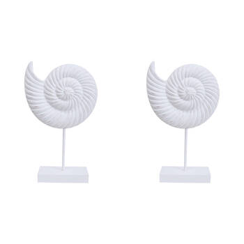 2PK LVD MDF Shell On Stand Sculpture Home Decor 21x36cm White