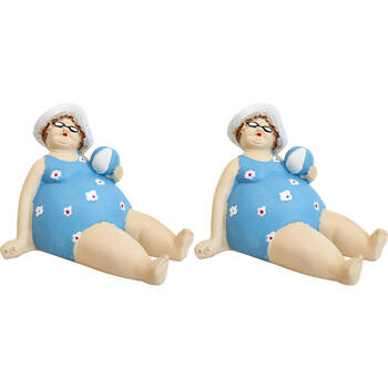 2PK LVD Resin Beach Lady Edna Figurine Home/Room Decor Blue