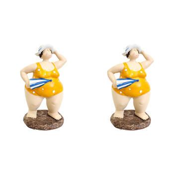 2PK LVD Resin Beach Lady Edith Figurine Home/Room Decor Yellow