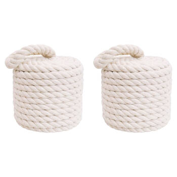 2PK LVD Cotton/Concrete Doorstop Rope Cyl w/ Handle 12cm White