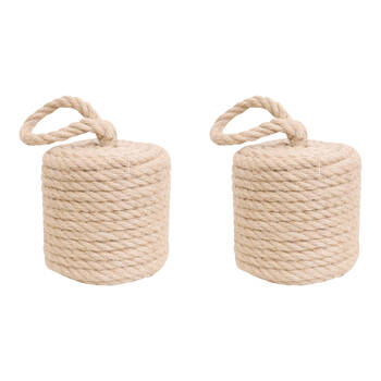 2PK LVD Jute/Concrete Doorstop Rope Cyl w/ Looping Handle 12cm Nat