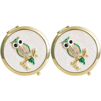 2PK LVD Metal/Enamel Compact Makeup Mirror Womens Accessory 7cm Owl