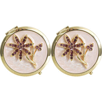 2PK LVD Metal/Enamel Compact Makeup Mirror Womens Accessory 7cm Flower