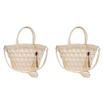 2PK LVD Women's Woven Baskette Handbag/Shoulder Bag 40cm - Natural