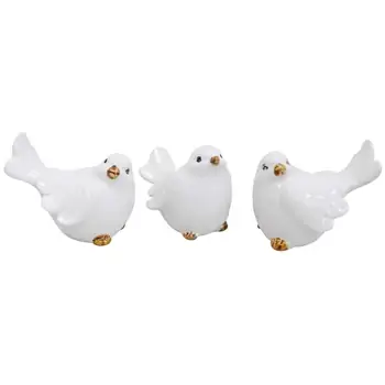 3pc LVD Ceramic Birds Figurine Home Tabletop Decor 10x7cm - White