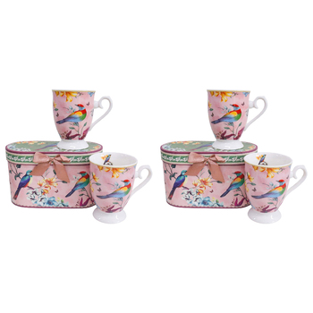 2x 2pc LVD Ceramic Teacups w/ Box Pretty Birds Home/Kitchen Drinkware 11cm