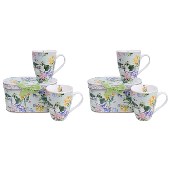2x 2pc LVD Ceramic Teacups w/ Box Garden Florals Home/Kitchen Drinkware 11cm
