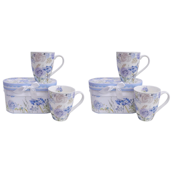 2x 2pc LVD Ceramic Teacups w/ Box Hydrangea Blooms Home/Kitchen Drinkware 11cm