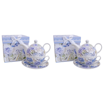 2PK LVD Ceramic Tea Set w/ Box Hydrangea Blooms Kitchen Drinkware