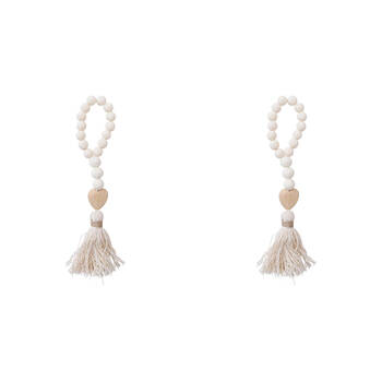 2PK LVD Beaded Stone Hanger Heart w/ Tassel Hanging Ornament Decor