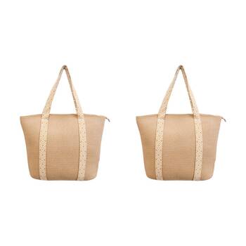 2PK LVD Women's/Ladies Beach Carry All Tote Bag 50x39cm - Natural