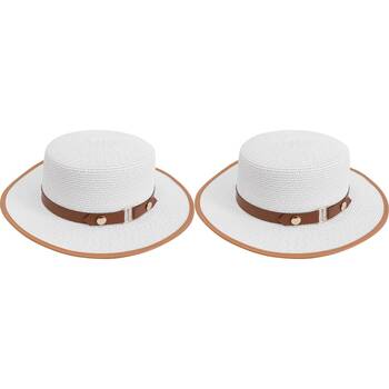 2PK LVD Kids/Children Woven Sun Hat 33cm Brim Round - Hipster White