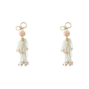 2PK LVD Keyring Bag Hanger w/ Beads/Tassel Design Accessory 17cm - Ivory