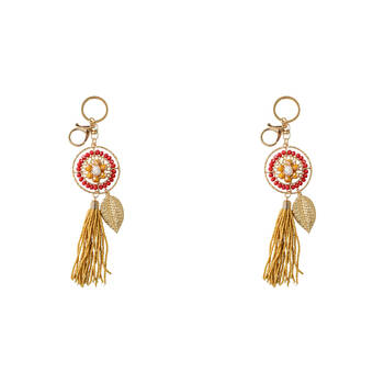 2PK LVD Keyring Bag Hanger w/ Beads & Leaf Accessory 16cm - Mustard