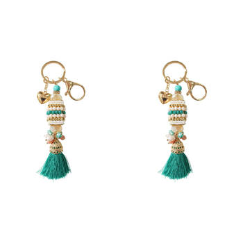 2PK LVD Keyring Bag Hanger w/ Beads/Tassel Design Accessory 11cm - Teal