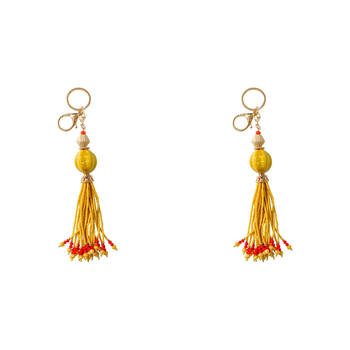 2PK LVD Keyring Bag Hanger w/ Beads/Tassel Design Accessory 15.5cm - Natural