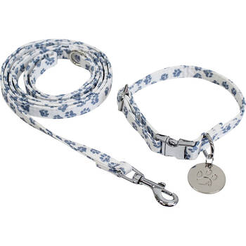 Lavida Polyester/Metal Pet/Dog Collar & Lead Set Small - Paws Blue