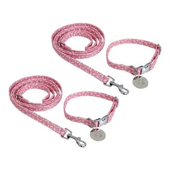 2PK Lavida Polyester/Metal Pet/Dog Collar & Lead Set Small - Bones Pink