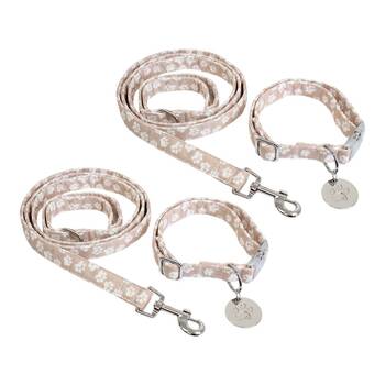 2PK Lavida Polyester/Metal Pet/Dog Collar & Lead Set Medium - Paws Beige