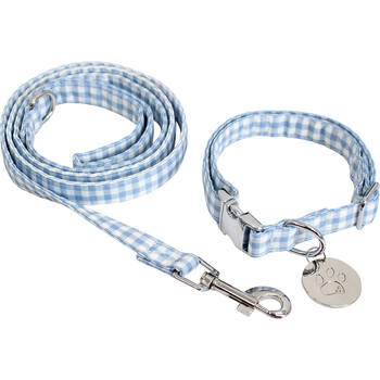 Lavida Polyester/Metal Pet/Dog Collar & Lead Set Medium - Check Blue