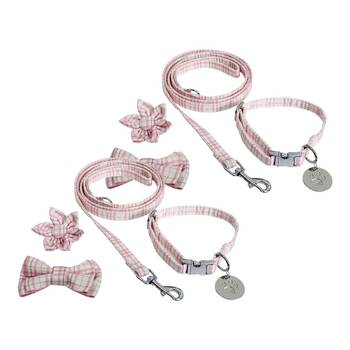 2PK Lavida Polyester/Metal Pet/Dog S-M Collar & Accessories Set - Check Pink