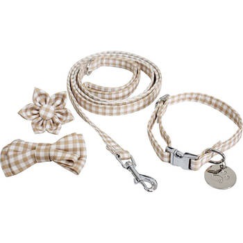 2PK Lavida Polyester/Metal Pet/Dog S-M Collar & Accessories Set - Check Beige