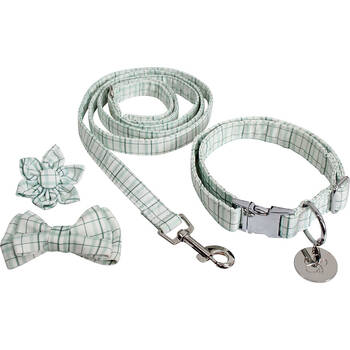 Lavida Polyester/Metal Pet/Dog M-L Collar & Accessories Set - Check Green