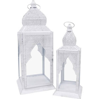 2pc LVD Wooden Metal/Glass Lanterns Brynn Set 21x56cm/14x41cm White