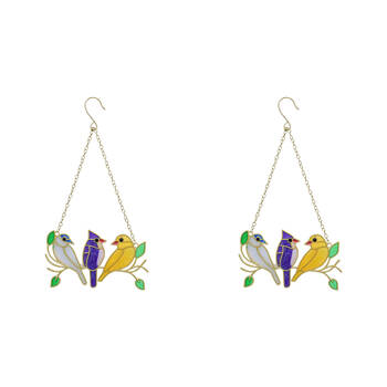 2PK LVD Glass/Metal Bird Trio Outdoor Hanging Suncatcher 27cm Multicoloured