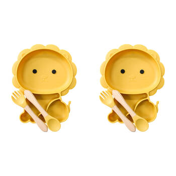 2x 3pc LVD Lion Silicone Baby Feeding Bowl and Cutlery Set 22x19cm Yellow