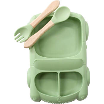 3pc LVD Racecar Silicone Baby Feeding Bowl and Cutlery Set 21x14.5cm Green