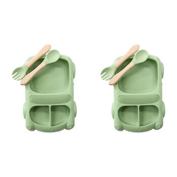2x 3pc LVD Racecar Silicone Baby Feeding Bowl and Cutlery Set 21x14.5cm Green