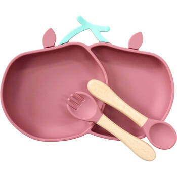 3pc LVD Cherries Silicone Baby Feeding Bowl and Cutlery Set 23x17cm Red
