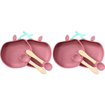 2x 3pc LVD Cherries Silicone Baby Feeding Bowl and Cutlery Set 23x17cm Red