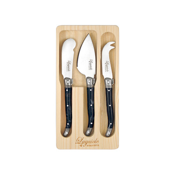 3pc Laguiole Etiquette Mini Cheese Knife Set - Marble Black
