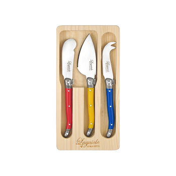 3pc Laguiole Etiquette Mini Cheese Knife Set - Multicolour