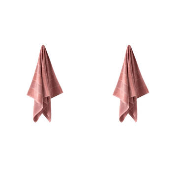 2PK Linen House Velour Stripe Cotton Rosette Bath Towel 69x139cm - Pink