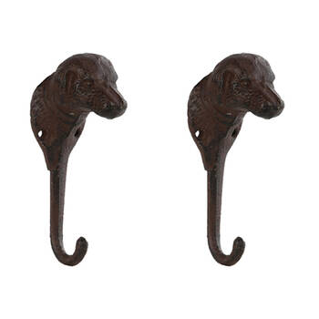 2PK Esschert Design Cast Iron Dog Wall Hook Indoor/Outdoor Decor 14.8cm Black
