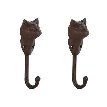 2PK Esschert Design Cast Iron Cat Wall Hook Indoor/Outdoor Decor 16cm Black