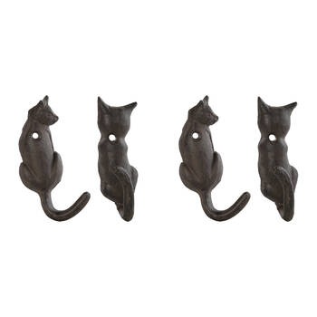 2x 2pc Esschert Design Cast Iron Cat Tail Wall Hook Home Decor 10.2/10.4cm Black
