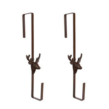 2PK Esschert Design Cast Iron Door Wreath Hanger Deer Home Decor 35.5 cm Brown